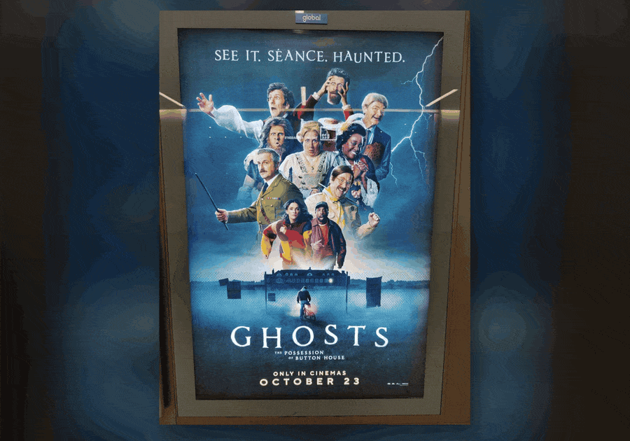 Ghosts film poster on the London Underground reading ‘See it. Séance. Haunted.’